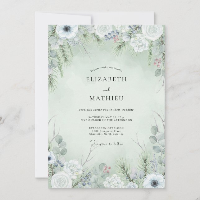 Sage Green Frosted Winter Wedding Invitation (Front)