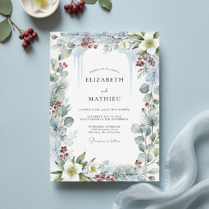 Sage Green Frosty Winter Wedding Invitation