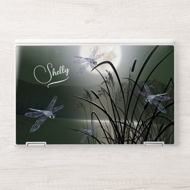 Sage Green  Full Moon Dragonflies HP Laptop Skin (Front)