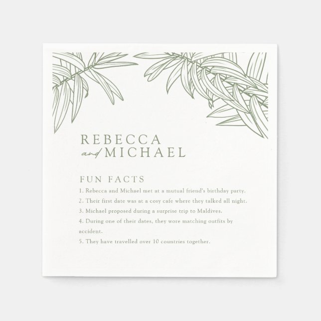 Sage Green Fun Facts Simple Botanical  Napkins (Front)