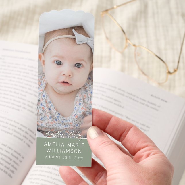 Sage Green Fun Script Hello Baby  Bookmarks (Hand)