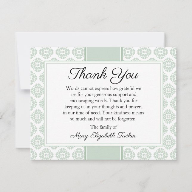 Sage Green Funeral Note Card Flat Bereavement Note (Front)