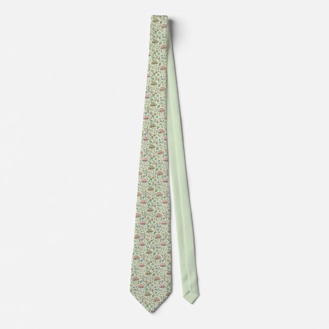 Sage Green Fungi Botanical | Rustic Wedding Gift Neck Tie (Front)