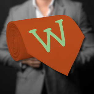 Sage Green Funny Initial Letter   Rust Color Neck Tie