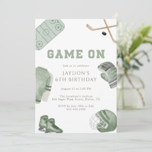 Sage Green Game On Hockey Birthday Party Sports Invitation