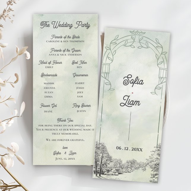 Sage Green Garden Arch Wedding Ceremony Program (Sage Green Garden Arch Wedding Program | Elegant Botanical Ceremony Card)