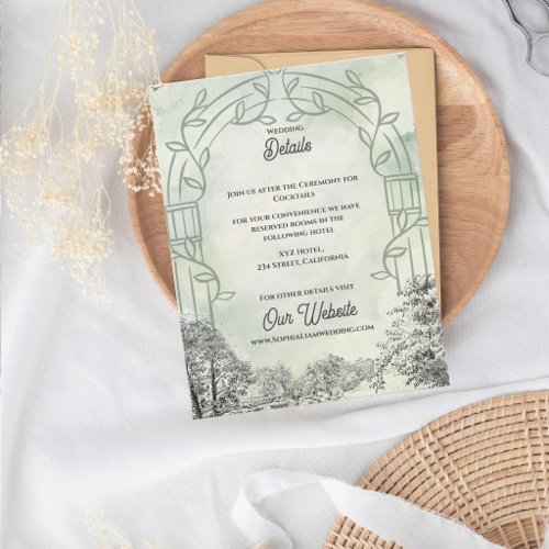 Sage Green Garden Arch Wedding Details Enclosure Card