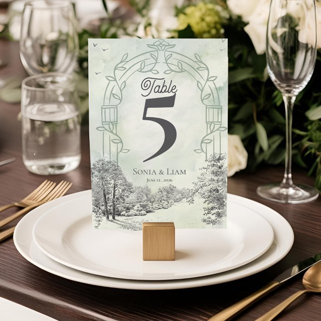 Sage Green Garden Arch Wedding Table Number (Sage Green Garden Arch Wedding Table Number | Elegant Botanical Table Decor)