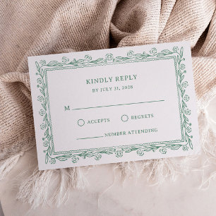 Sage Green Garden Botanical Frame Wedding Letterpress RSVP Cards