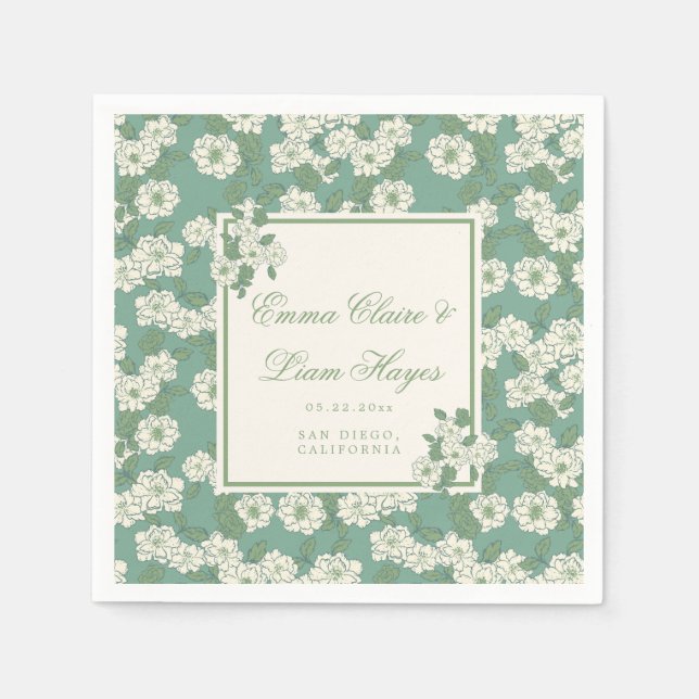 Sage Green Garden Chinoiserie Napkins (Front)
