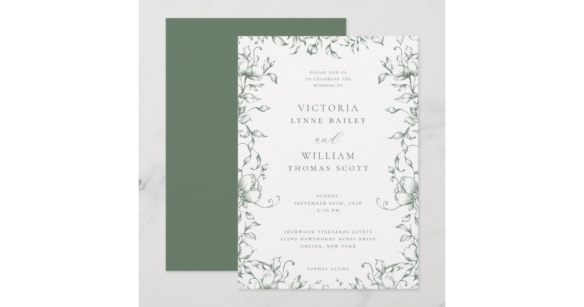 Sage Green Garden Floral Wedding Invitation | Zazzle