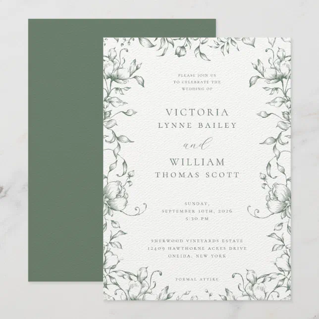 Sage Green Garden Floral Wedding Invitation | Zazzle