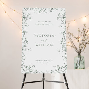 Sage Green Garden Floral Wedding Welcome Foam Board