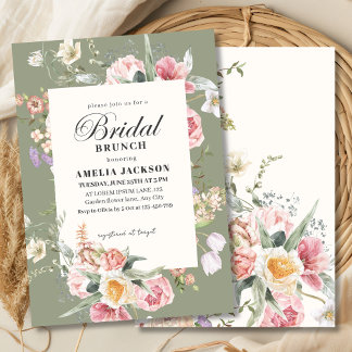 Sage green garden flower spring Bridal shower Invitation
