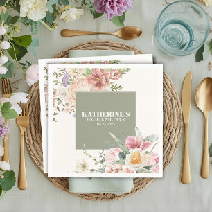 Sage Green Garden Flower Spring Bridal Shower Napkins