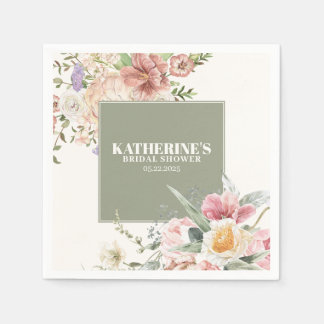 Sage Green Garden Flower Spring Bridal Shower Napkins
