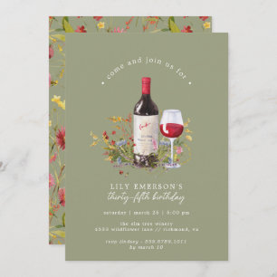 Sage Green Garden   Wine Tasting Adult Birthday Invitation