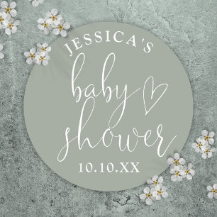 Sage Green Gender Neutral Baby Shower Favor Classic Round Sticker