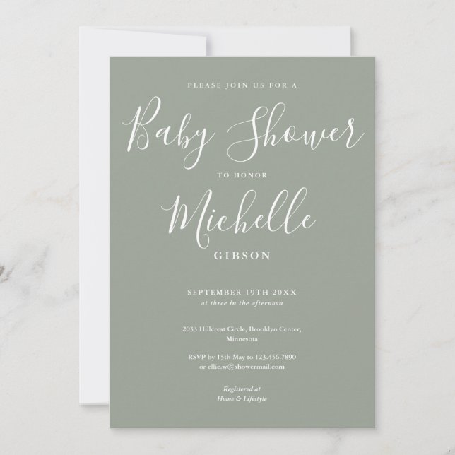 Sage Green Gender Neutral Baby Shower Invitation (Front)