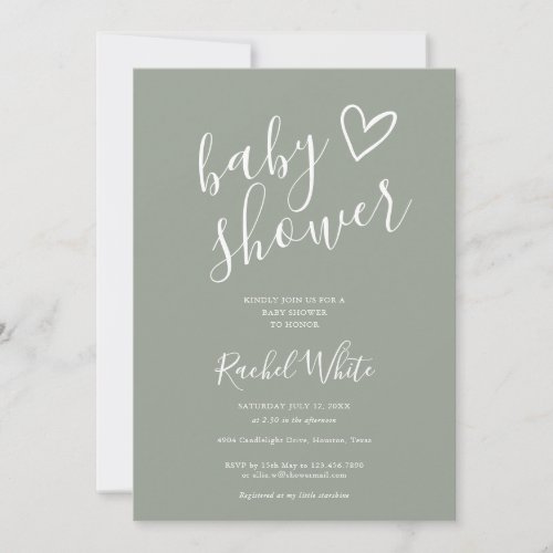 Sage Green Gender Neutral Baby Shower Invitation