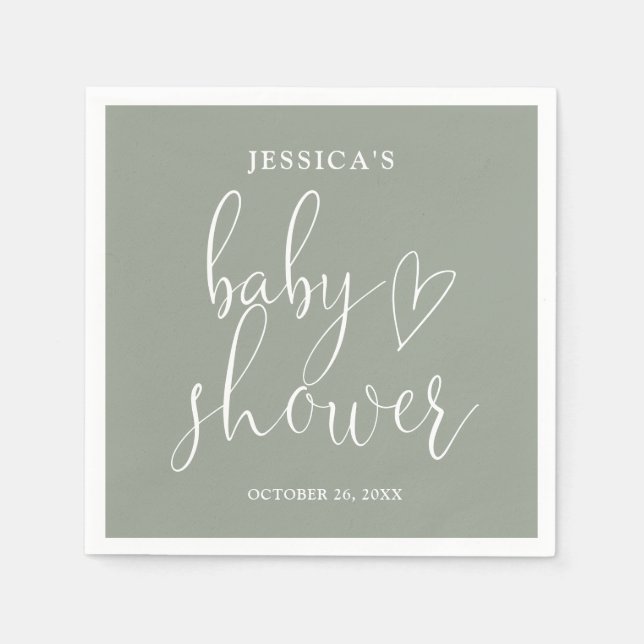 Sage Green Gender Neutral Baby Shower Napkins (Front)