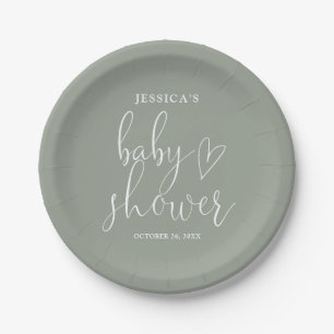 Sage Green Gender Neutral Baby Shower Paper Plates