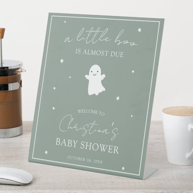Sage Green Gender Neutral Baby Shower Welcome Sign (In SItu)