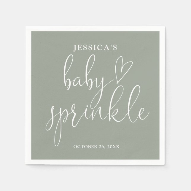 Sage Green Gender Neutral Baby Sprinkle Shower Napkins (Front)