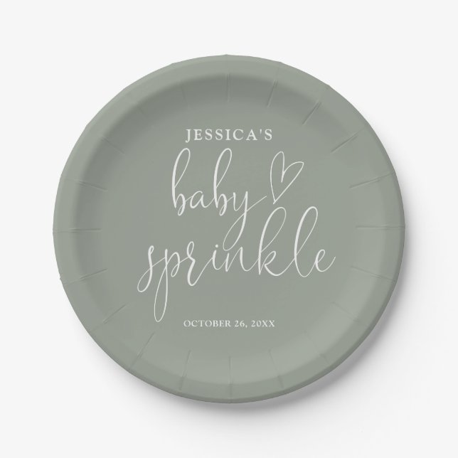 Sage Green Gender Neutral Baby Sprinkle Shower Paper Plates (Front)