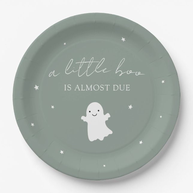 Sage Green Gender Neutral Fall Baby Shower Paper Plates (Front)
