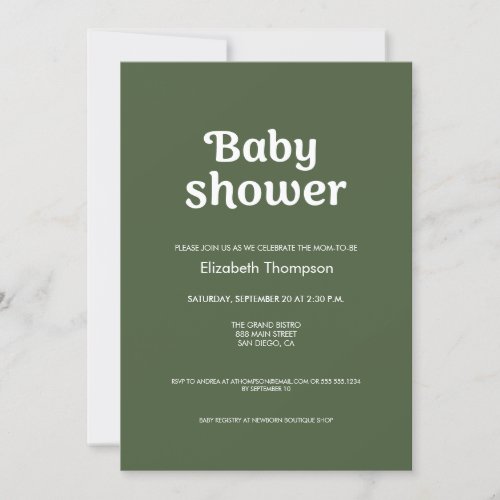 Sage Green Gender Neutral minimalist Baby Shower  Invitation