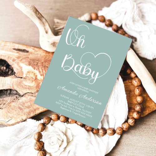 Sage Green Gender Neutral Oh Baby Modern Elegant Invitation