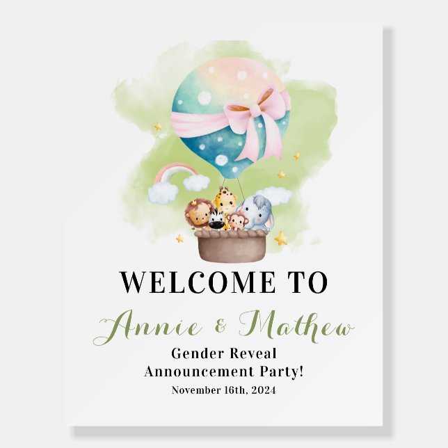 Sage Green Gender Reveal Baby Animal Safari Welcom Foam Board (Front)