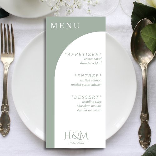 Sage Green Geometric Arch Dinner Wedding Reception Menu