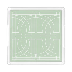 Sage Green Geometric Chic Pattern Acrylic Tray