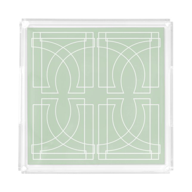 Sage Green Geometric Chic Pattern Acrylic Tray (Front)
