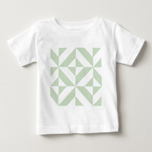 Sage Green Geometric Deco Cube Pattern Baby T-Shirt (Front)