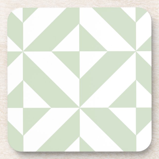 Sage Green Geometric Deco Cube Pattern Beverage Coaster (Front)