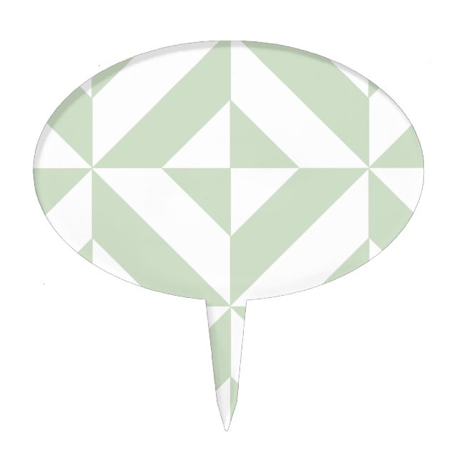Sage Green Geometric Deco Cube Pattern Cake Topper (Front)