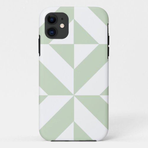 Sage Green Geometric Deco Cube Pattern iPhone 11 Case