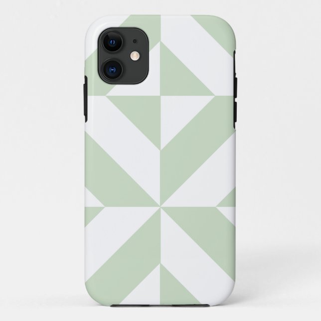 Sage Green Geometric Deco Cube Pattern Case-Mate iPhone Case (Back)