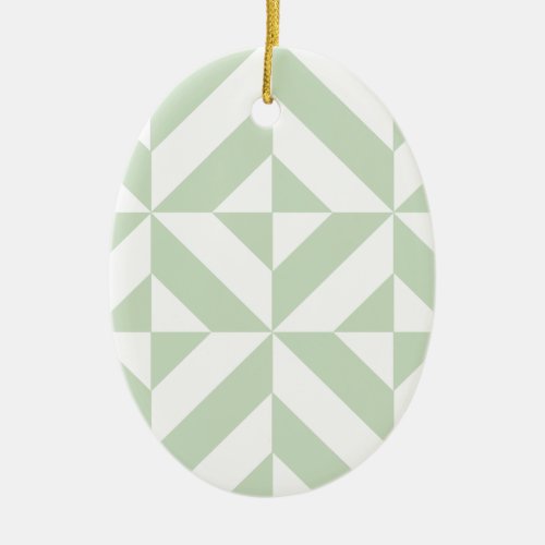 Sage Green Geometric Deco Cube Pattern Ceramic Ornament