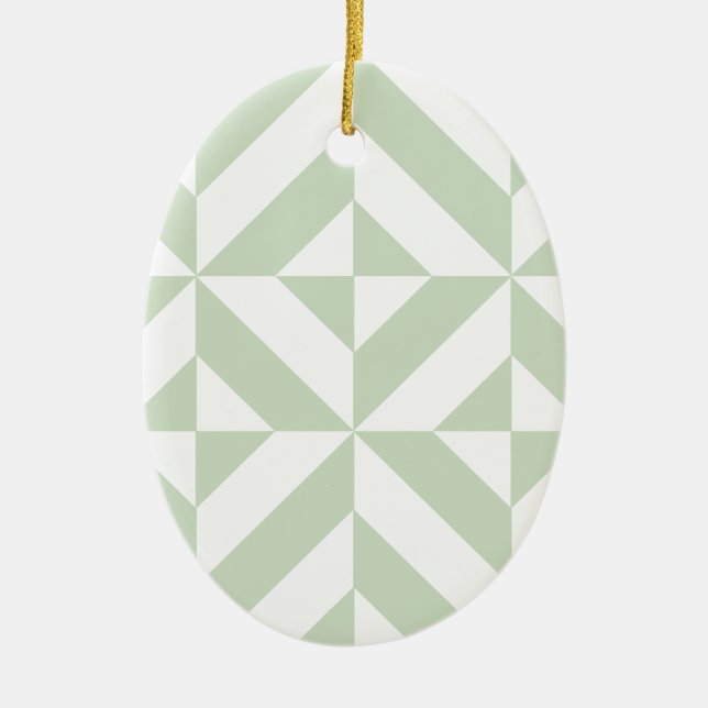 Sage Green Geometric Deco Cube Pattern Ceramic Ornament (Front)