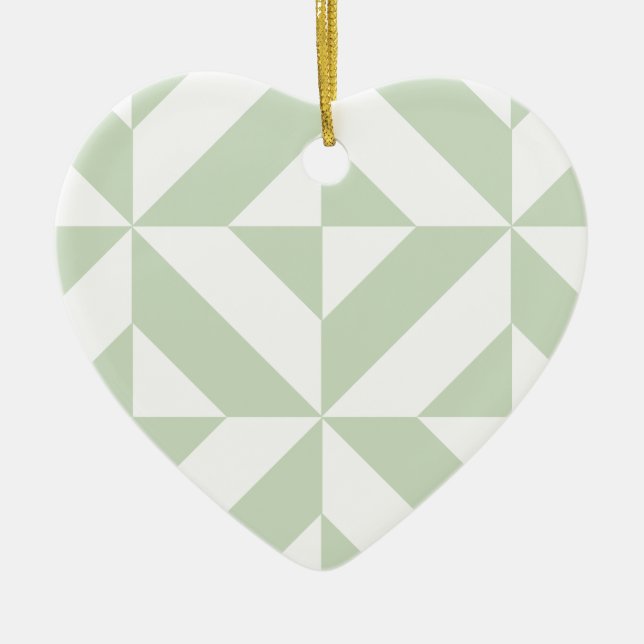 Sage Green Geometric Deco Cube Pattern Ceramic Ornament (Front)