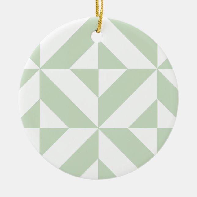 Sage Green Geometric Deco Cube Pattern Ceramic Ornament (Front)
