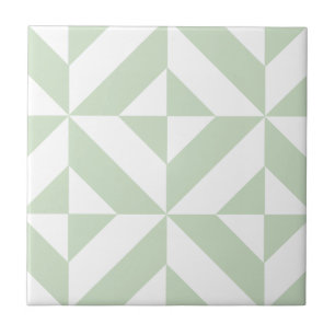 Sage Green Geometric Deco Cube Pattern Ceramic Tile