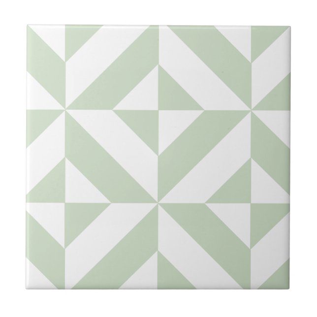 Sage Green Geometric Deco Cube Pattern Ceramic Tile (Front)