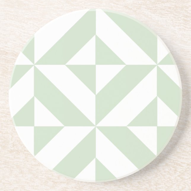 Sage Green Geometric Deco Cube Pattern Drink Coaster (Front)