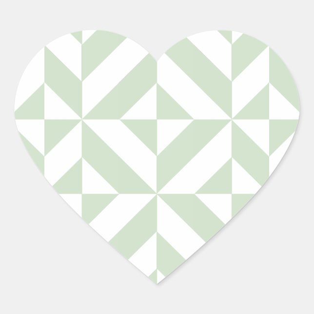 Sage Green Geometric Deco Cube Pattern Heart Sticker (Front)