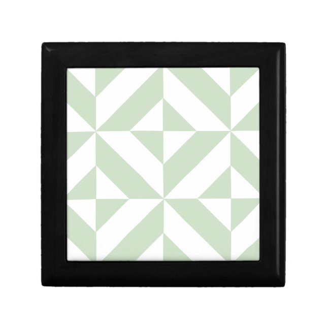 Sage Green Geometric Deco Cube Pattern Jewelry Box (Front)